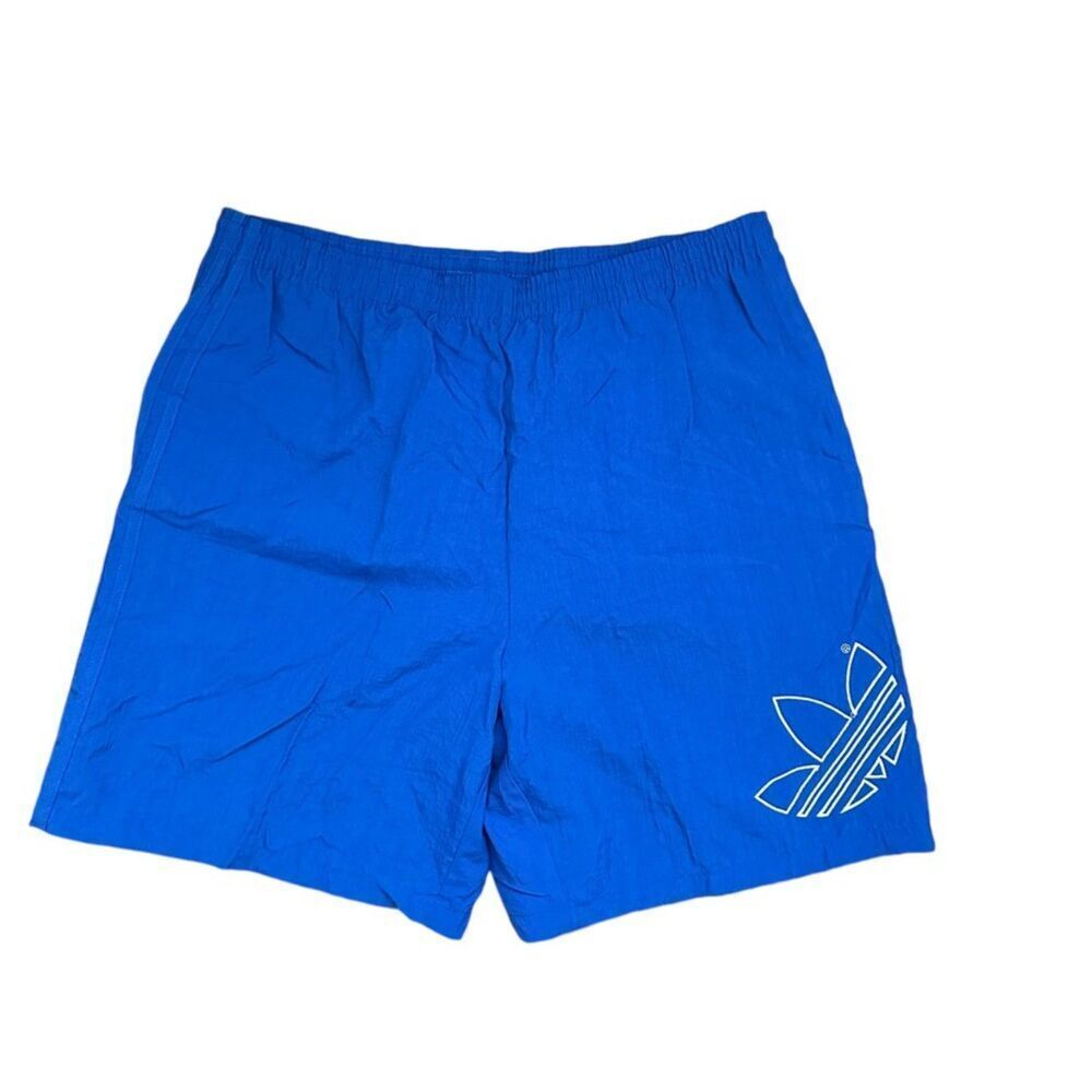 Vintage 90's Adidas Nylon Shorts Men's L Royal Blue Lined Logo‎ Deadstock Casual